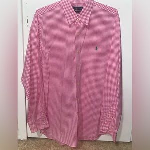 Men’s Ralph Lauren Long Sleeve Button Up, pink checkered, XL
